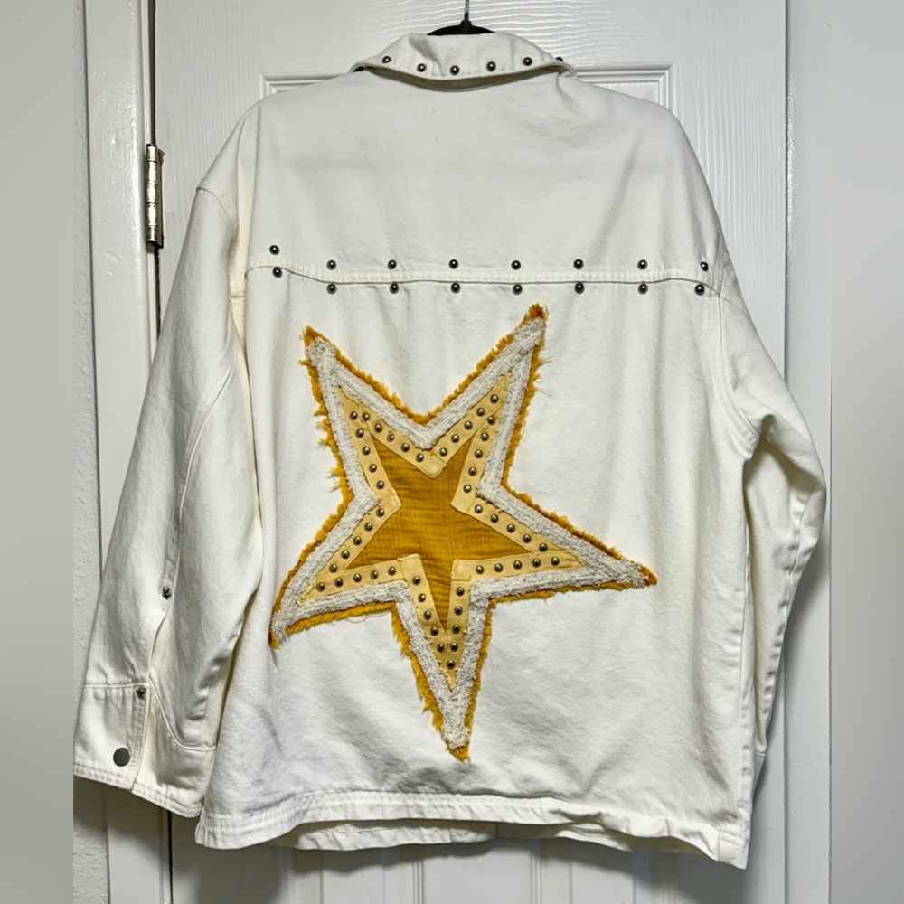White Studded Jean Jacket with Star Embellishment